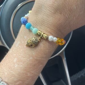 Kurt Geiger London Colorful Beaded Bracelet Eagle Charm Stretch Designer NWT